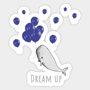 White whale, geometric style, dream up, blue balloons style color Sticker